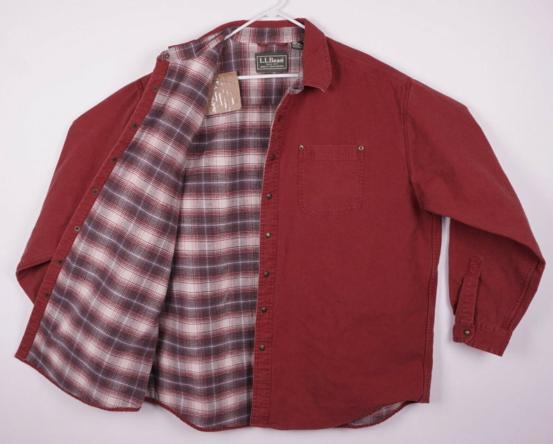 LL Bean Men's 2XL Snap-Front Flannel Lined Red/Orange Chore Shirt Jacket