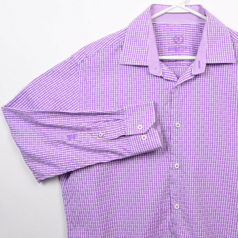 Bugatchi Uomo Men's 17.5 32/33 (XL) Purple Plaid Check Button-Front Shirt