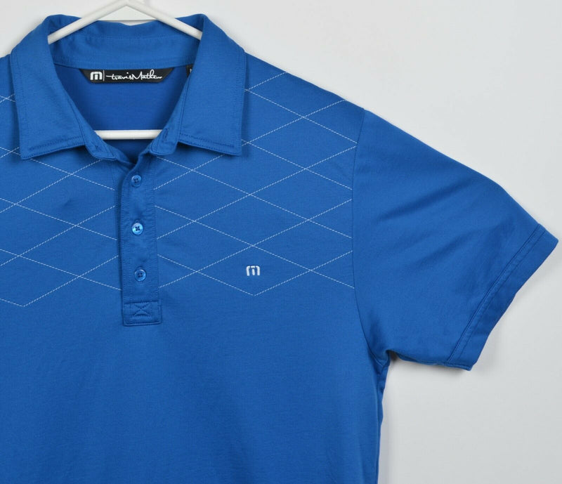 Travis Mathew Men's Medium Blue Diamond Stitch Logo Wicking Golf Polo Shirt