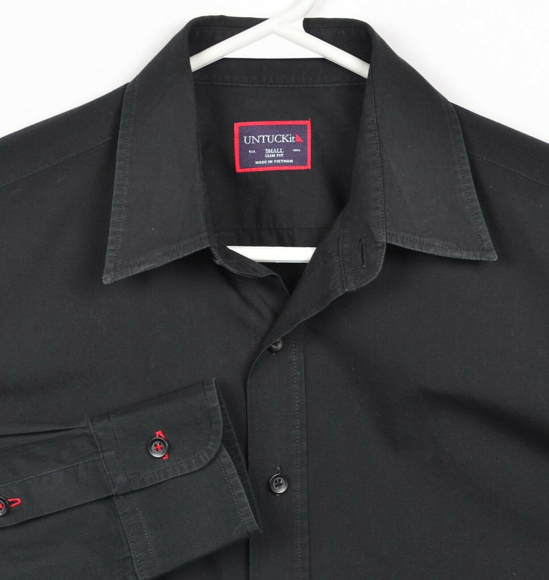 UNTUCKit Men's Small Slim Fit Solid Black Long Sleeve Casual Button-Front Shirt