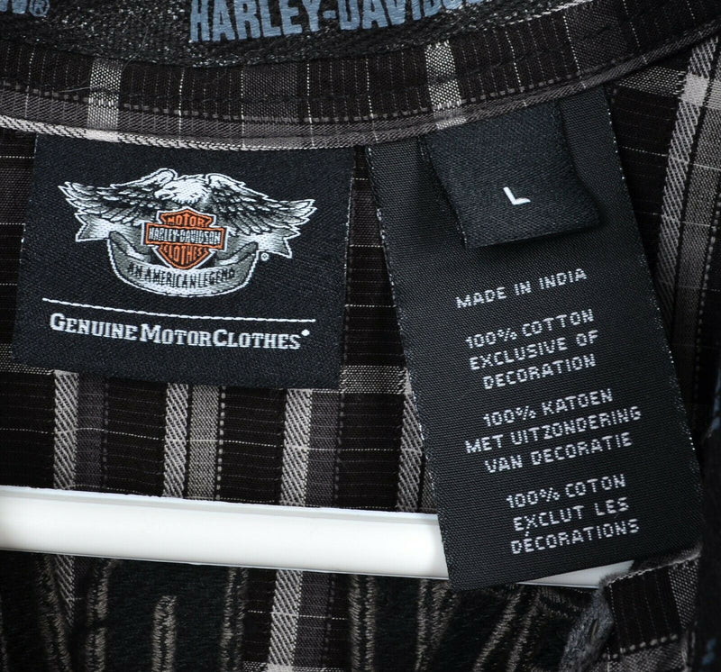 Harley-Davidson Men's Large Flames Black Plaid Garage Mechanic Biker Shirt