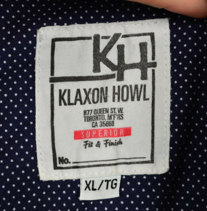 Klaxon Howl Men's Sz XL Navy Blue Polka Dot Long Sleeve Made in Canada Shirt