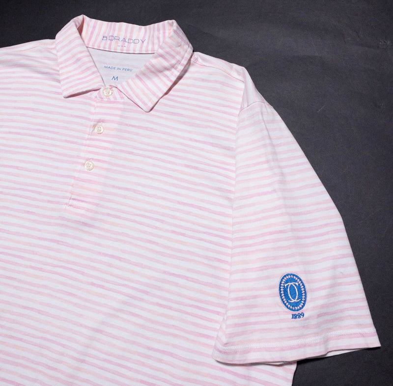 B. Draddy Polo Medium Men's Shirt Pink White Striped Golf Preppy