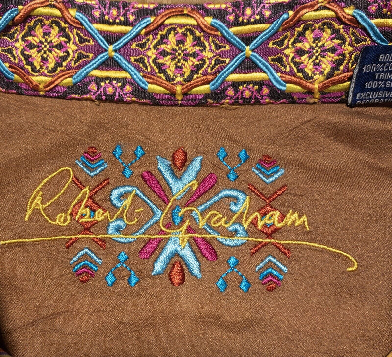 Robert Graham Shirt XL Men's Flip Cuff Long Sleeve Gold Pink Striped Silk Trim