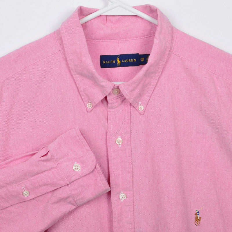 Polo Ralph Lauren Men's 2XB (2XL Big) Solid Pink Oxford Pony Button-Down Shirt
