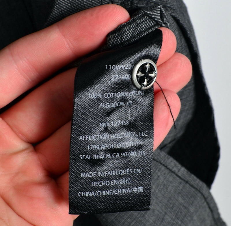 Affliction Black Premium Men's Large Buckle Exclusive Gray Button-Front Shirt