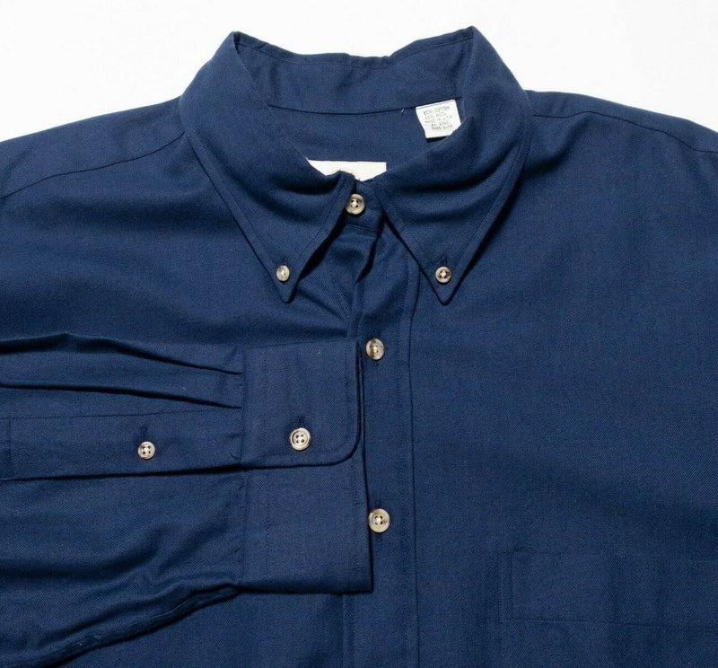 Viyella Flannel Men's XL Shirt Cotton Wool Blend Solid Blue Made in USA Vintage