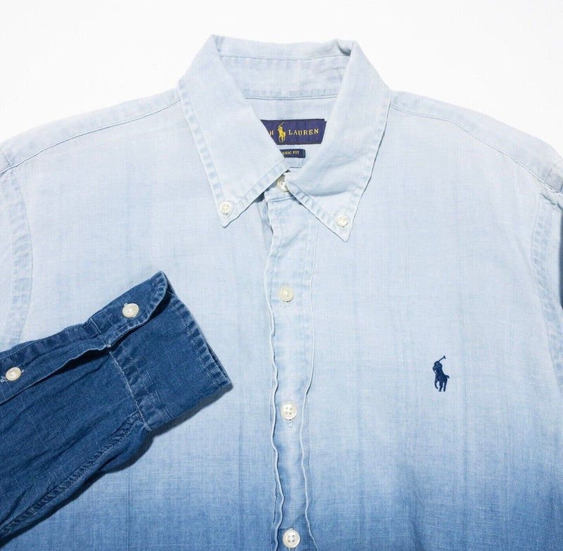 Polo Ralph Lauren Ombre Shirt Men's Small Classic Fit Blue Fade Long Sleeve