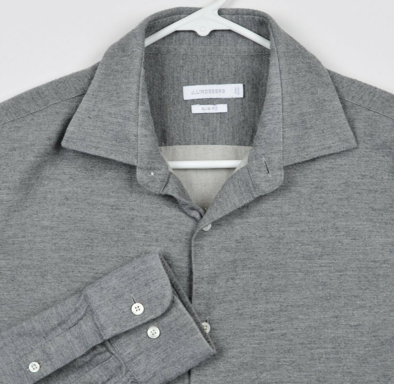 J. Lindeberg Men's 40 15-3/4 Slim (Medium) Gray Button-Front Flannel Shirt