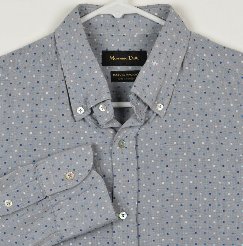 Massimo Dutti Men's Sz Medium Gray Polka Dot Italian Fabric Button Down Shirt
