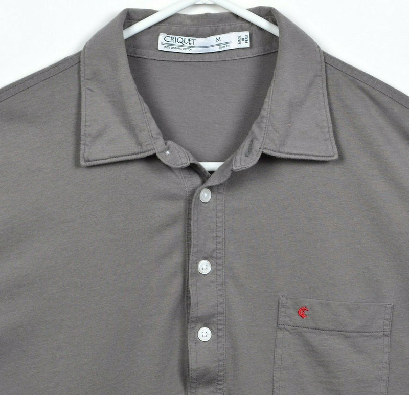 Criquet Men's Medium Slim Fit Solid Gray Short Sleeve Golf Pocket Polo Shirt