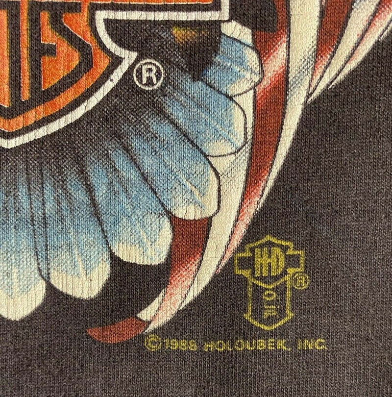 Vintage 1988 Harley-Davidson Men Medium Eagle Flag Emblem Graphic 50/50 T-Shirt