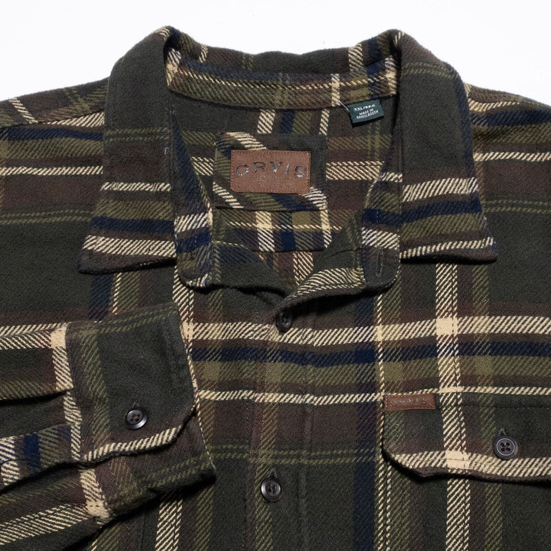 Orvis Prefect Flannel Shirt Men's 2XL Button-Up Plaid Green Brown Heavyweight