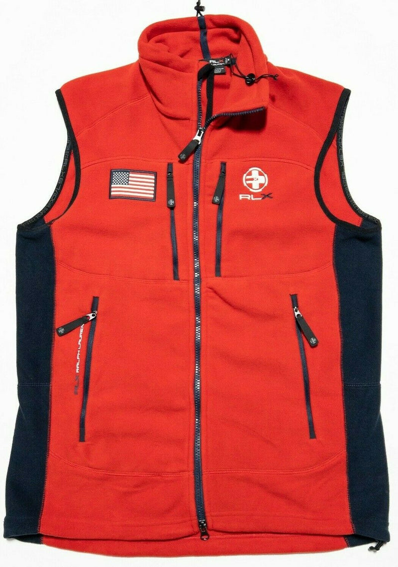 RLX Ralph Lauren Men's Medium USA Flag Spell Out Red Fleece Full Zip Vest