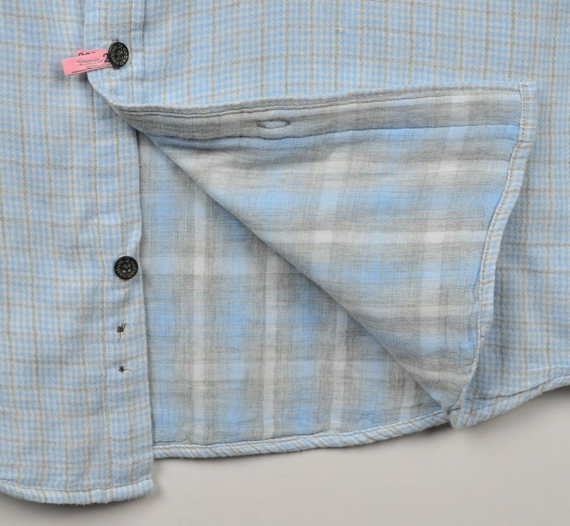 Carbon 2 Cobalt Men's LT Large Tall Light Blue Gray Plaid Check Flannel Shirt