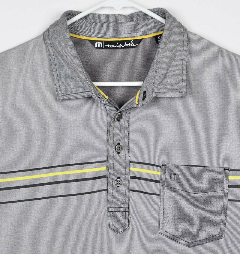 Travis Mathew Men's Sz XL Gray Striped Cotton Blend Pocket Golf Polo Shirt