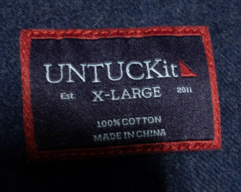 UNTUCKit Sherwood Flannel Shirt Solid Navy Blue Brushed Cotton Men's XL