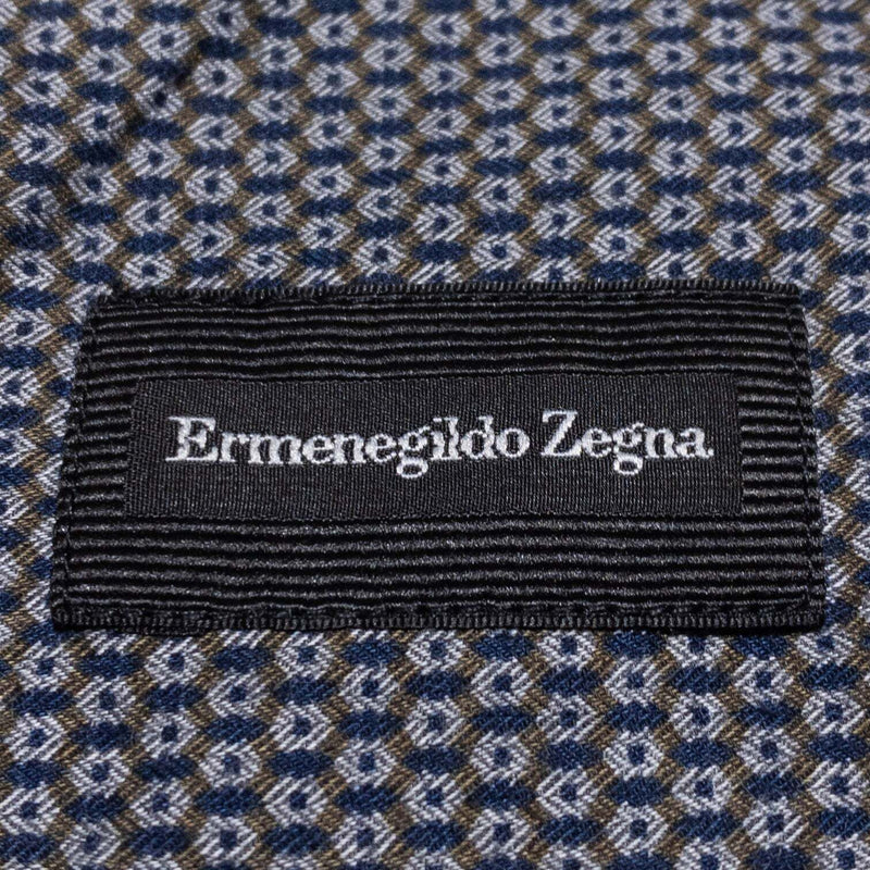 Ermenegildo Zegna Shirt Men's XL Button-Up Gray Blue Geometric Long Sleeve