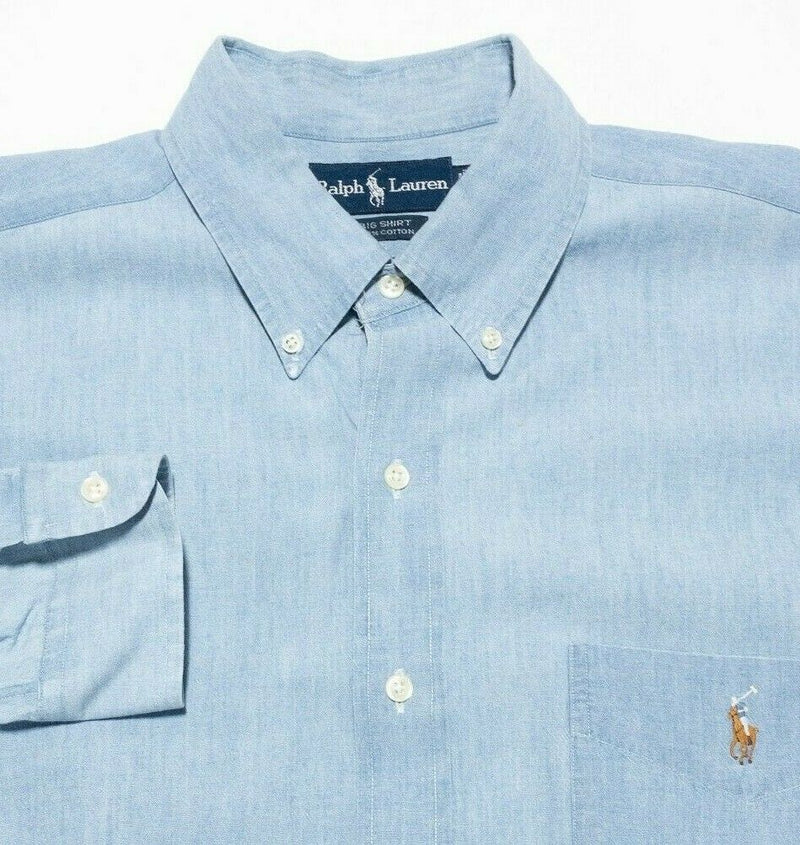 Polo Ralph Lauren Big Shirt Blue Chambray 90s Button-Down Shirt Men's Large