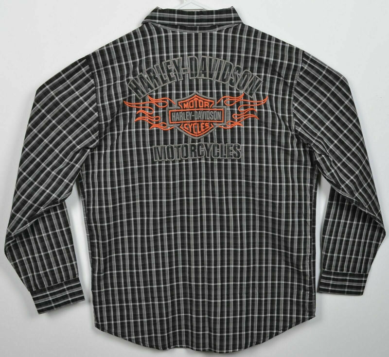 Harley-Davidson Men's Large Flames Black Plaid Garage Mechanic Biker Shirt