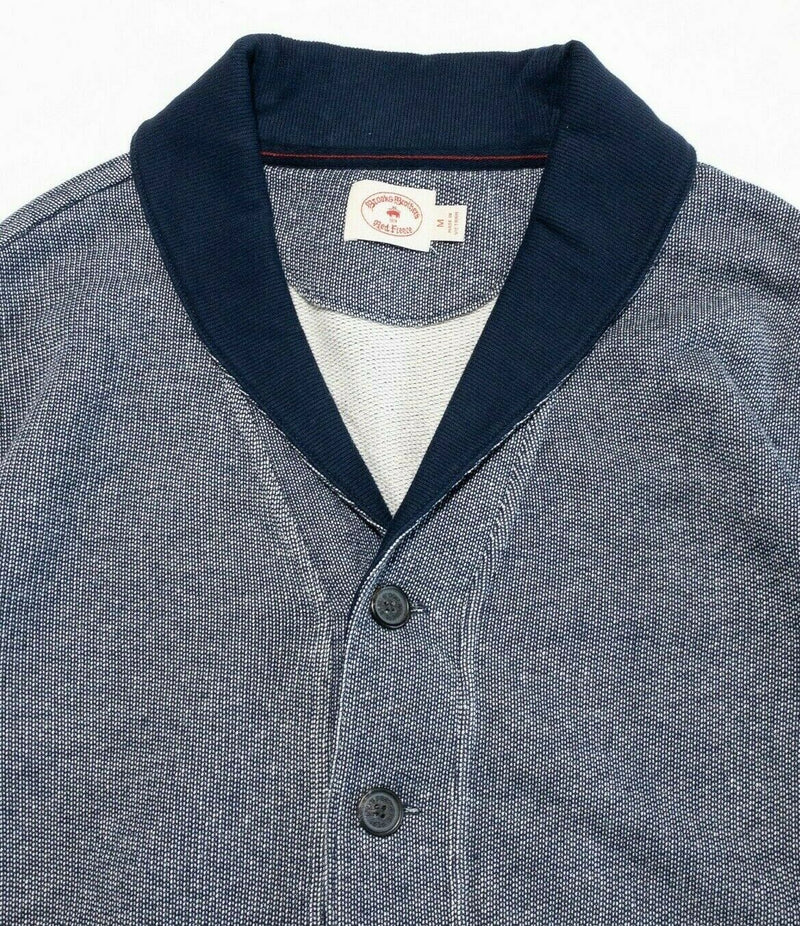 Brooks Brothers Red Fleece Cardigan Sweater Blue Shawl Collar Men's Medium