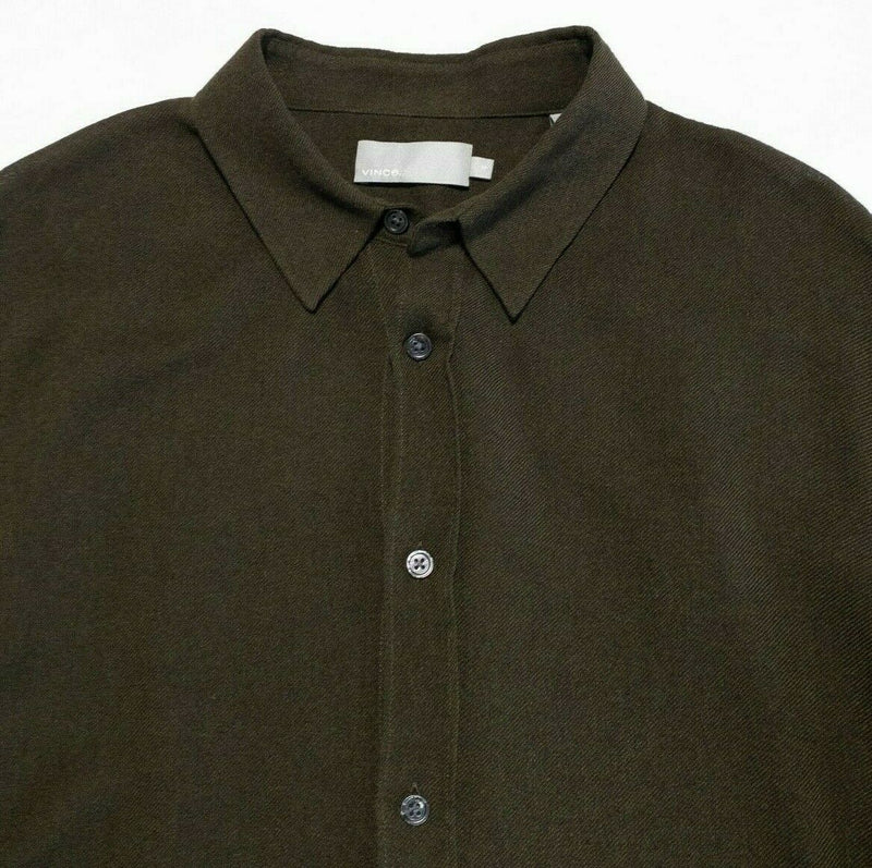 Vince. Men's Wool Blend Shirt Dark Olive Green/Brown Button-Front Men's Medium