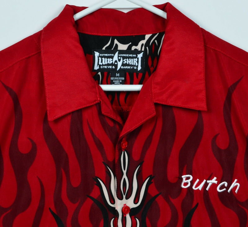 Steve & Barry's Men's Medium Flaming 3D Skulls Polyester Red Club Camp Y2K Shirt