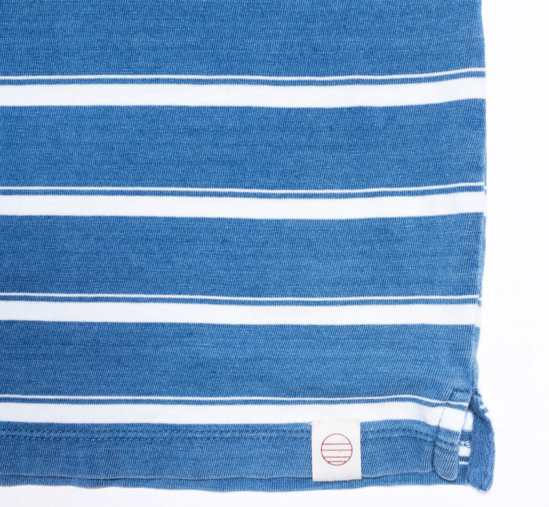 Marine Layer Polo Shirt L/XL Mens Indigo Blue Striped Pocket Tencel Cotton Blend