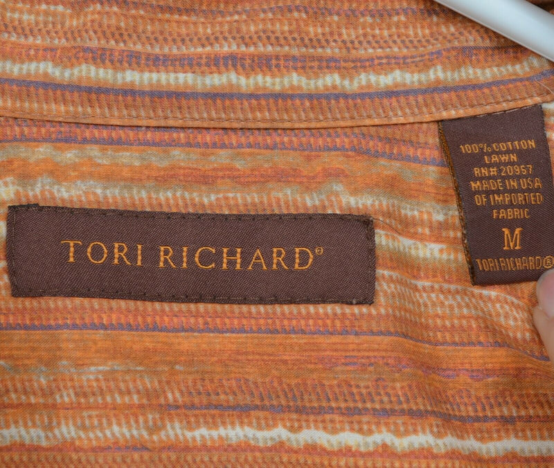 Tori Richard Men's Medium Orange Striped Cotton Lawn Hawaiian Aloha Shirt
