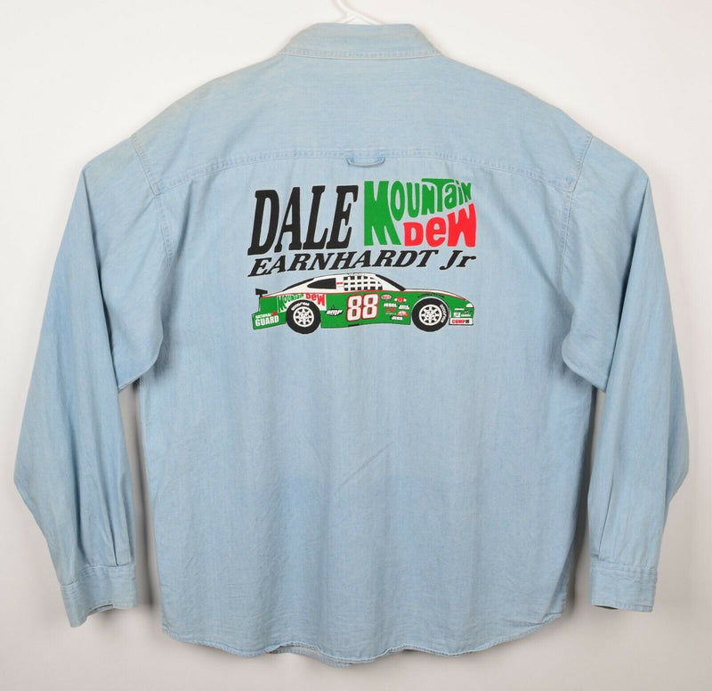 Vtg Dale Earnhardt Jr. Men's Sz 2XL Mountain Dew Denim Graphic NASCAR Shirt