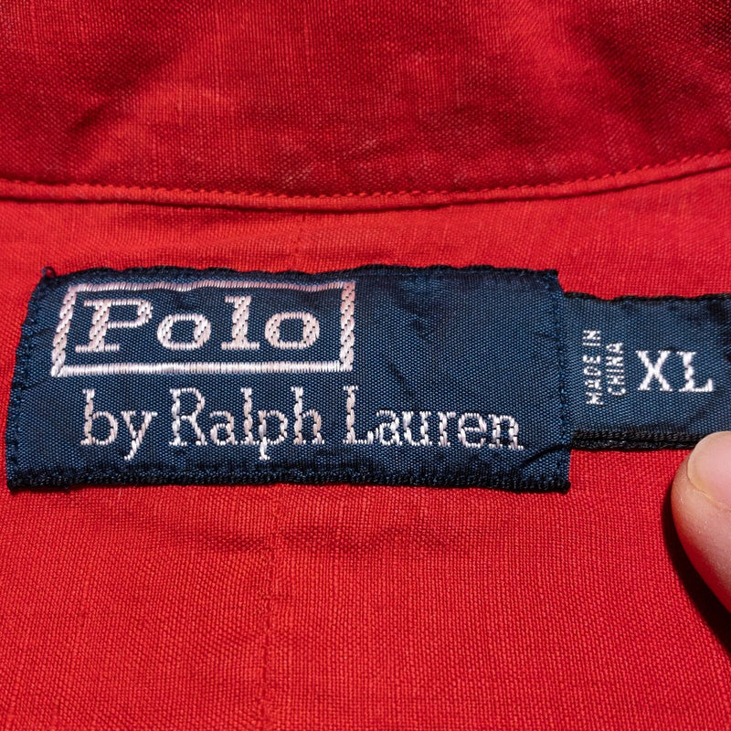 Polo Ralph Lauren Linen Silk Shirt Men's XL Cherry Red Button-Front Safari 90s