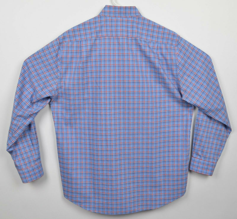 LL Bean Men's Medium Wrinkle Resistant Blue Red Plaid Kennebunk Sport Shirt
