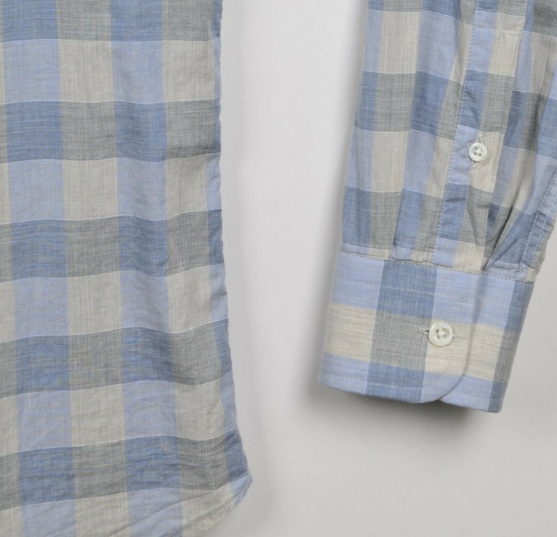 Billy Reid Men's Small Standard Blue Gray Plaid Check Spread Collar Italy Shirt