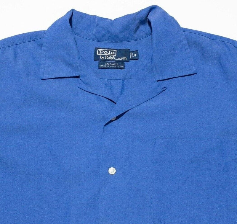 Polo Ralph Lauren Silk Caldwell Shirt Medium Men's Blue 90s Loop Collar Camp