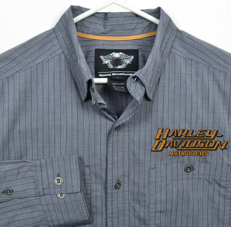 Harley-Davidson Men's Medium Gray Striped Motorcycle Garage Mechanic Shirt