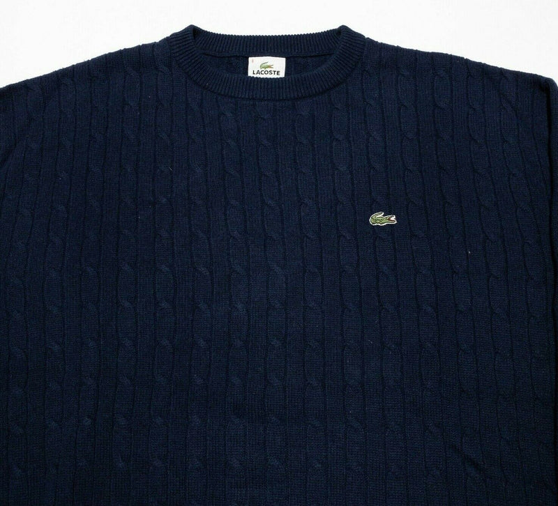 Lacoste Cable-Knit Sweater Wool Blend Crewneck Navy Blue Alligator Men's 8 (3XL)