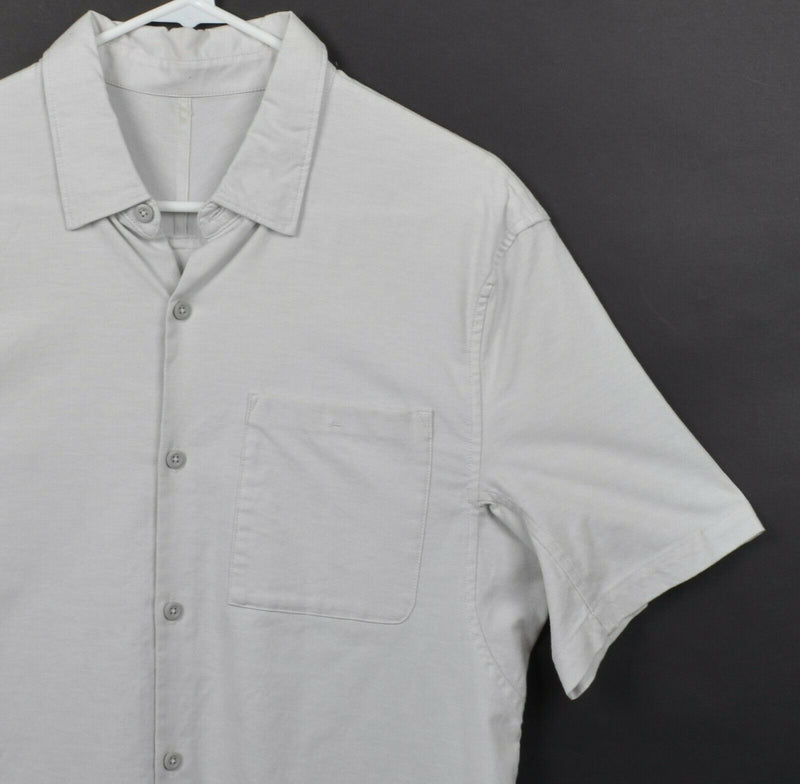 Lululemon Men's Sz Medium? Light Gray Button-Front Pocket Athleisure Shirt