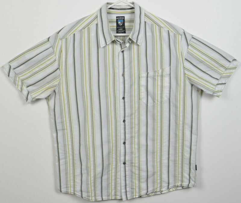 Kuhl Suncel Men's Large White Gray Striped Hiking Outdoor Button-Front Shirt
