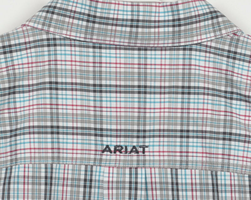 Ariat Pro Series Men's XL Blue Red Gray Plaid Western Rodeo Button-Down Shirt