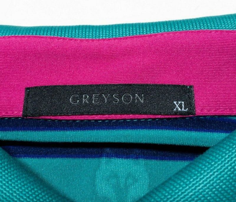 Greyson Golf Polo XL Men's Wicking Turquoise Green Blue Striped Pink Accent