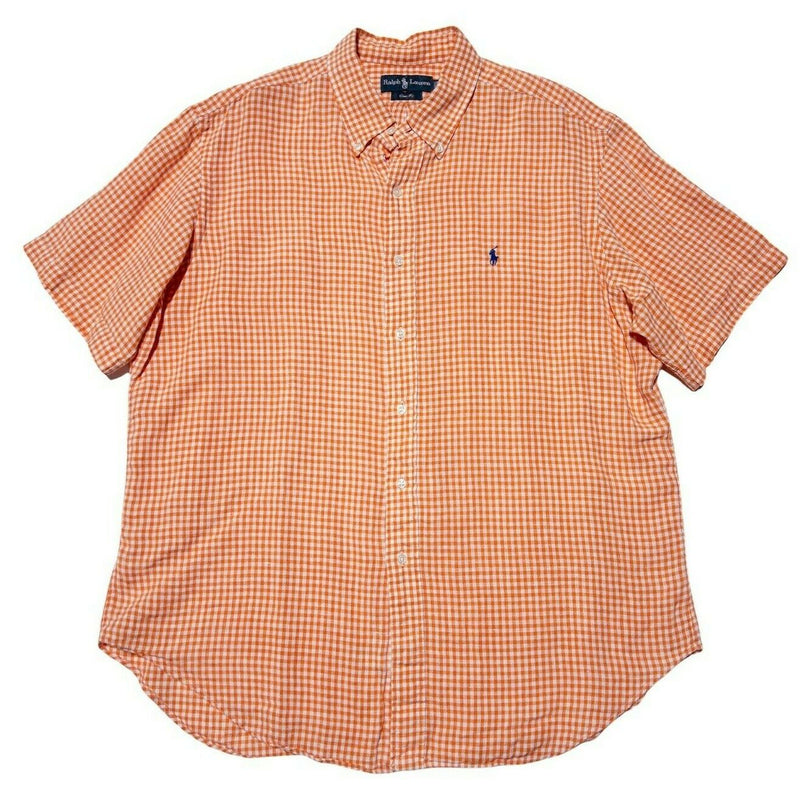 Polo Ralph Lauren Linen Shirt Orange Gingham Check Button-Down Men's XL Classic