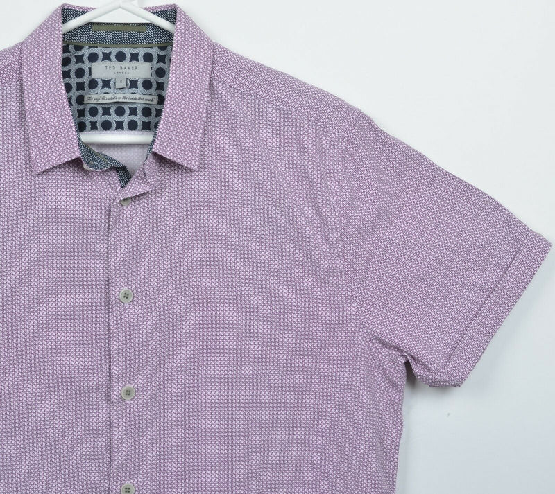 Ted Baker London Men's 4 (Large) Pink/Purple Geometric Modal Button-Front Shirt