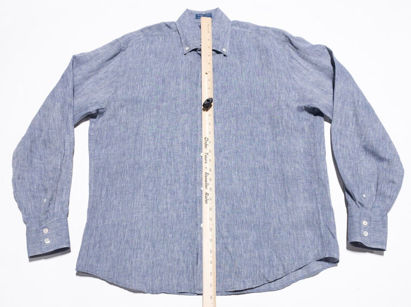 Faconnable Linen Shirt Men's Medium Button-Down Blue Long Sleeve Vintage 90s