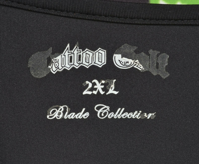 Tattoo Golf Men's 2XL Skull Green Black White Club Wicking Golf Polo Shirt