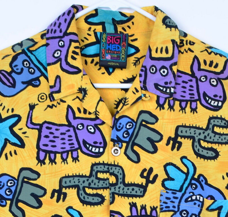 Vintage 1994 Big Hed Designs Men's Medium Cactus Cowboy Button-Front Shirt