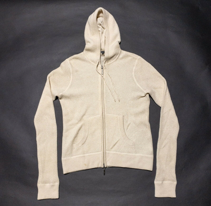 Vince Men's Cashmere Full Zip Hoodie Sweater Jacket Ivory Waffle-Knit Large
