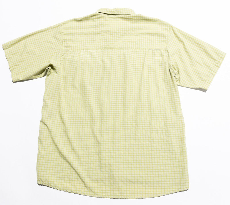 Simms Fishing Shirt Men's 2XL Green/Yellow Check Short Sleeve Button-Up Wicking