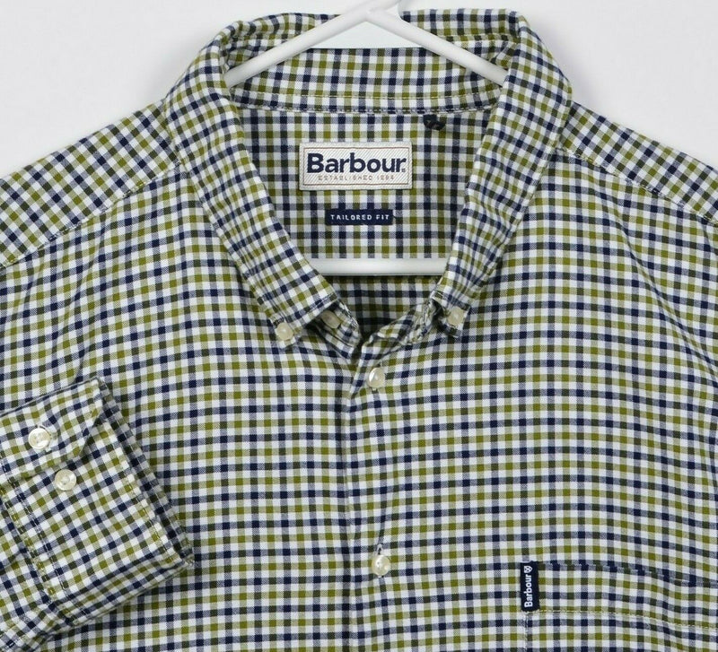 Barbour Men's 2XL Green Blue Check Gingham 11 Tailored Button-Down Shirt