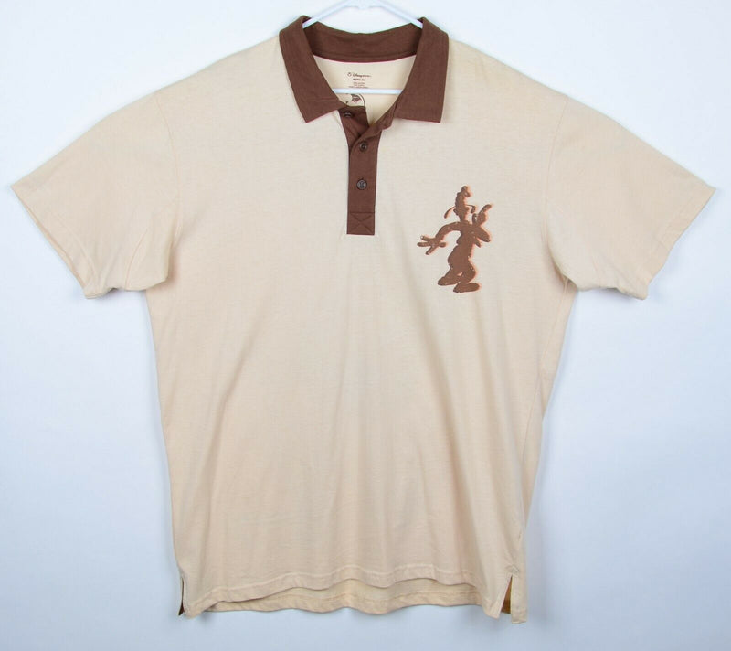 Disney Store Men's Sz XL Goofy Bowling Tan Brown Polo Shirt