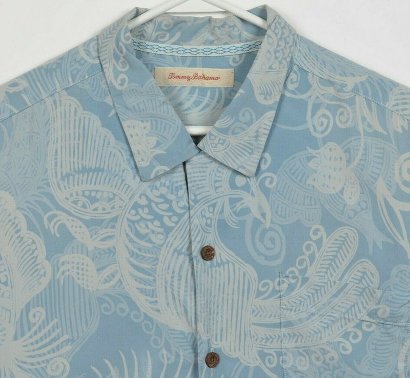 Tommy Bahama Men's XL Floral Geometric Blue Silk Rayon Blend Hawaiian Shirt